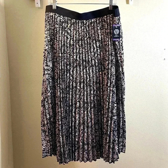 Vince Camuto Elastic Waist PleatMidi Skirt Sprinkled Field Floral Black XXL New - Picture 2 of 9
